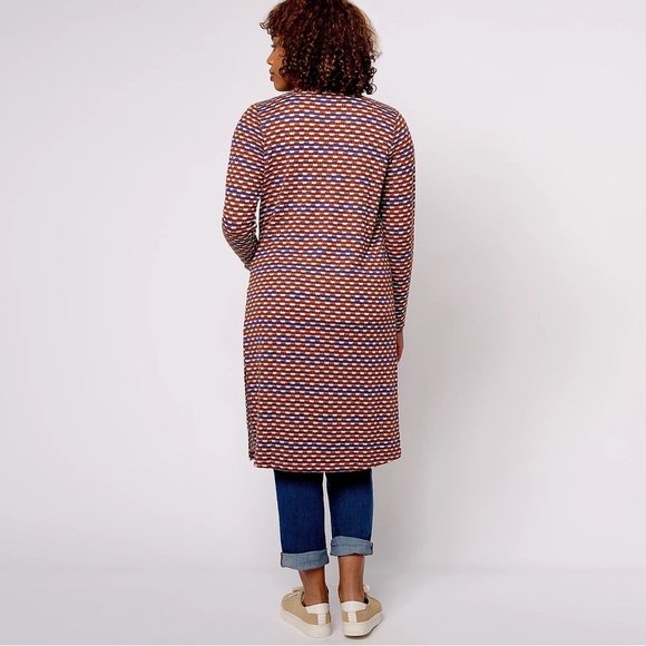 LOGO by Lori Goldstein Jacquard Duster Cardigan Purple Slate A611258 Longline - Picture 2 of 15